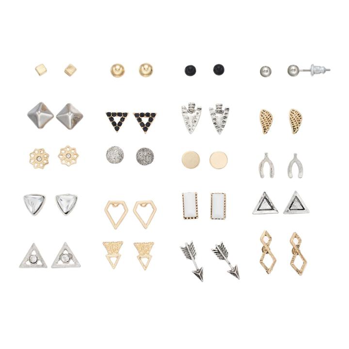 Mudd® 20 Pair Double Angle Earrings, Women's, Multicolor