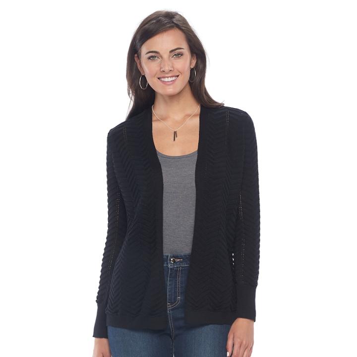 Women's Apt. 9&reg; Chevron Open-front Cardigan Sweater, Size: Small, Black