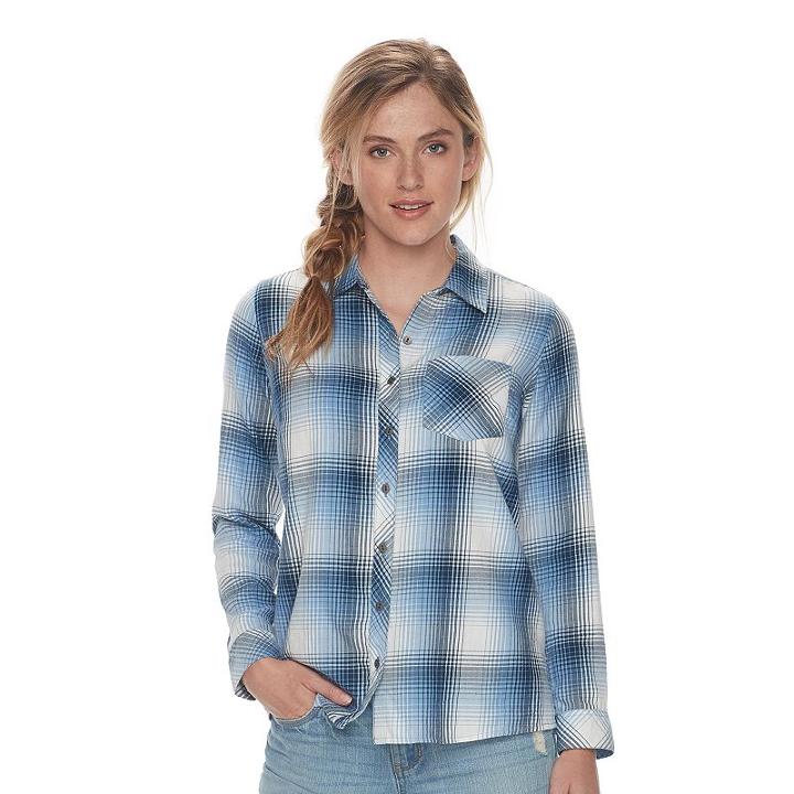 Women's Sonoma Goods For Life™ Essential Plaid Flannel Shirt, Size: Large, Med Blue