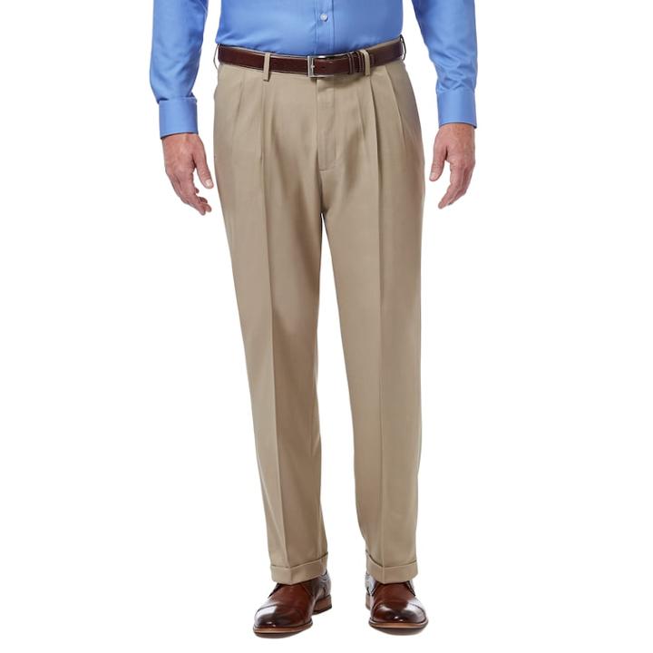Men's Haggar Premium Comfort Stretch Classic-fit Pleated Dress Pants, Size: 32x36, Beige
