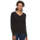 Women's Croft & Barrow&reg; Essential Cable Knit V-neck Sweater, Size: Large, Black