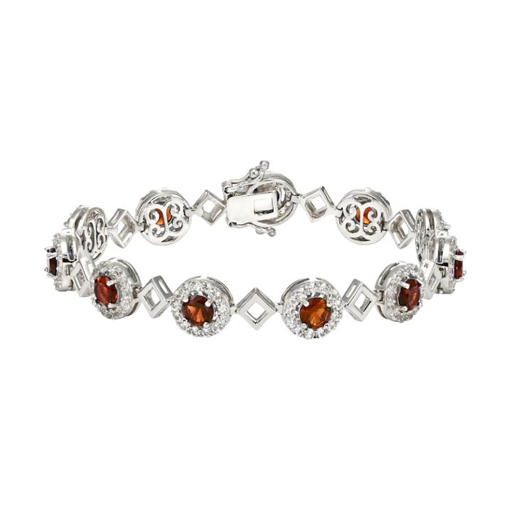 Sterling Silver Garnet & Lab-created White Sapphire Halo Link Bracelet, Women's, Size: 7.5, Red
