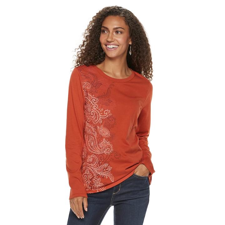 Women's Sonoma Goods For Life&trade; Graphic Crewneck Tee, Size: Medium, Drk Orange