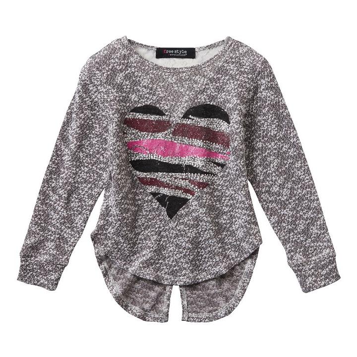 Girls 4-6x Freestyle Revolution Marled Heart Floral Lace Split-back Top, Girl's, Size: 6, Med Grey