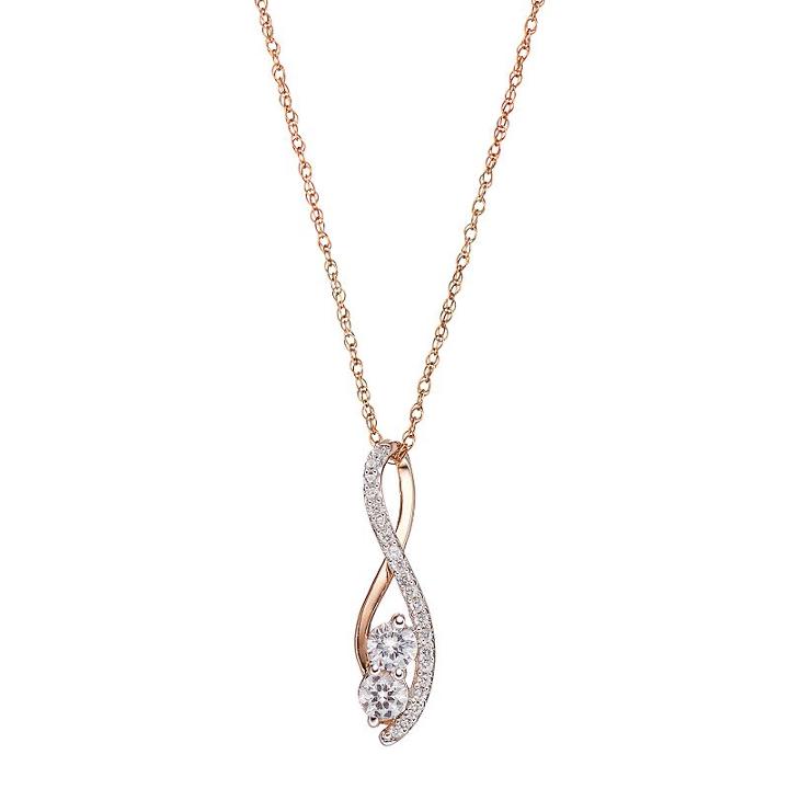 14k Rose Gold Over Silver Lab-created White Sapphire 2-stone Swirl Pendant, Women's, Size: 18