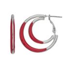 Enamel Double Hoop Nickel Free Earrings, Women's, Red