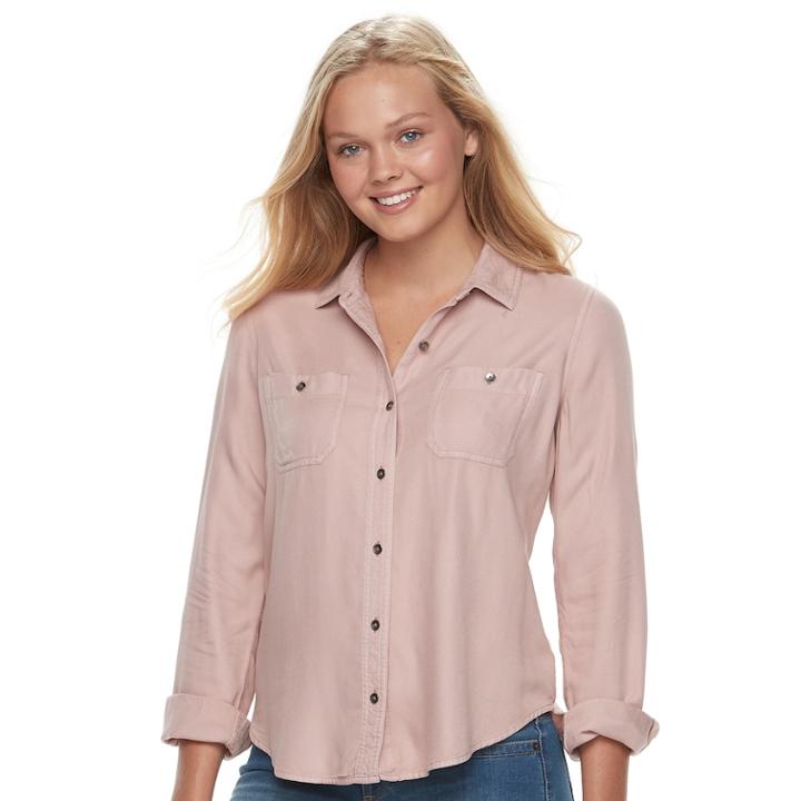 Juniors' Mudd Solid Utility Shirt, Teens, Size: Xl, Light Pink