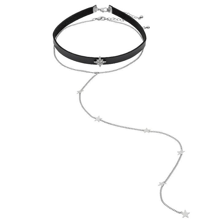Mudd&reg; Ribbon & Star Y Choker Necklace Set, Women's, Silver