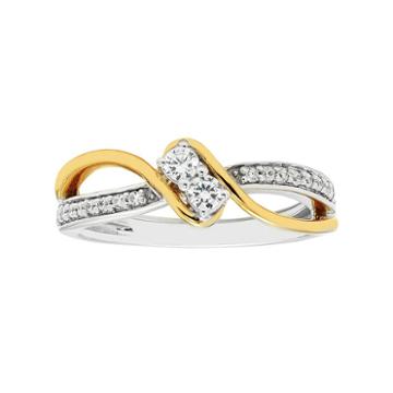 Two Tone 10k Gold 1/4 Carat T.w. Diamond 2-stone Ring, Women's, Size: 8, White