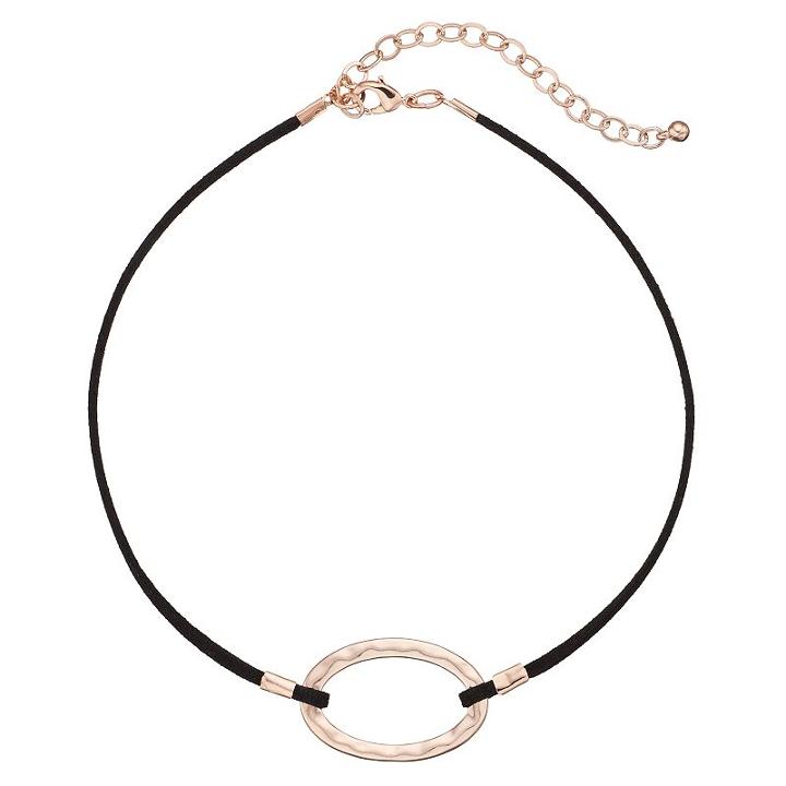 Apt. 9&reg; Hammered Oval Faux Suede Choker Necklace, Women's, Black
