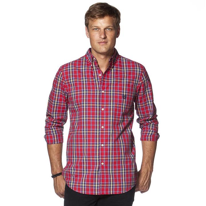 Men's Chaps Plaid Button-down Shirt, Size: Medium, Red