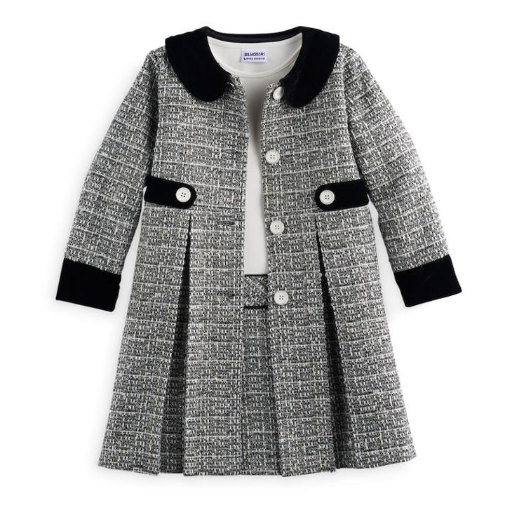Girls 4-6x Blueberi Boulevard Tweed Coat Set, Size: 5, Black
