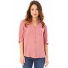 Juniors' Iz Byer Roll-tab Shirt, Size: Xl, Med Pink