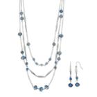 Blue Beaded Multi Strand Necklace & Drop Earring Set, Women's, Med Blue