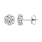 Sterling Silver 1/3 Carat T.w. Diamond Flower Stud Earrings, Women's, White