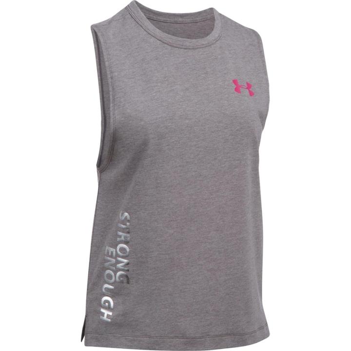 Women's Under Armour Power In Pink Strong Enough Tank, Size: Medium, Grey Other