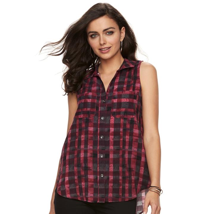 Women's Rock & Republic&reg; Challis Split-back Shirt, Size: Xl, Dark Pink