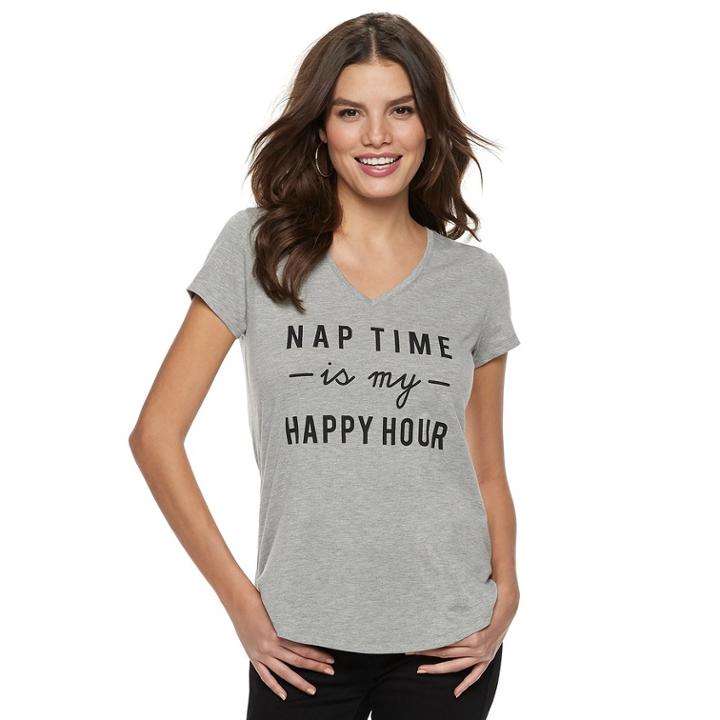 Women's Apt. 9&reg; Graphic V-neck Tee, Size: Small, Grey
