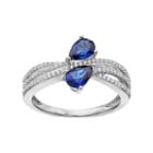 10k White Gold Sapphire & 1/4 Carat T.w. Diamond Bypass Ring, Women's, Size: 7, Blue