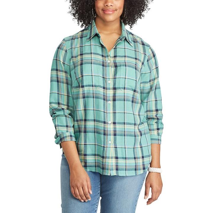 Plus Size Chaps Plaid Twill Shirt, Women's, Size: 3xl, Green Oth