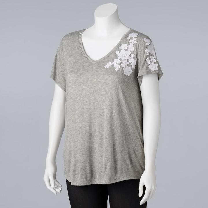 Plus Size Simply Vera Vera Wang Print Scoopneck Tee, Women's, Size: 1xl, Med Grey