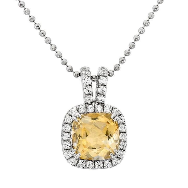 Citrine And Cubic Zirconia Platinum Over Silver Square Halo Pendant Necklace, Women's, Size: 18, Yellow