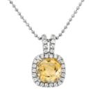 Citrine And Cubic Zirconia Platinum Over Silver Square Halo Pendant Necklace, Women's, Size: 18, Yellow