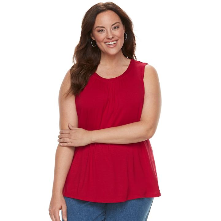 Plus Size Croft & Barrow&reg; Pleated Swing Tank, Women's, Size: 2xl, Med Red