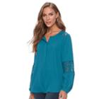 Women's Apt. 9&reg; Lace-trim Henley Top, Size: Small, Brt Blue