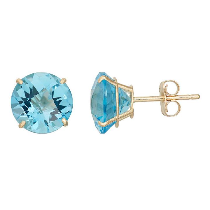 Swiss Blue Topaz 10k Gold Stud Earrings, Women's