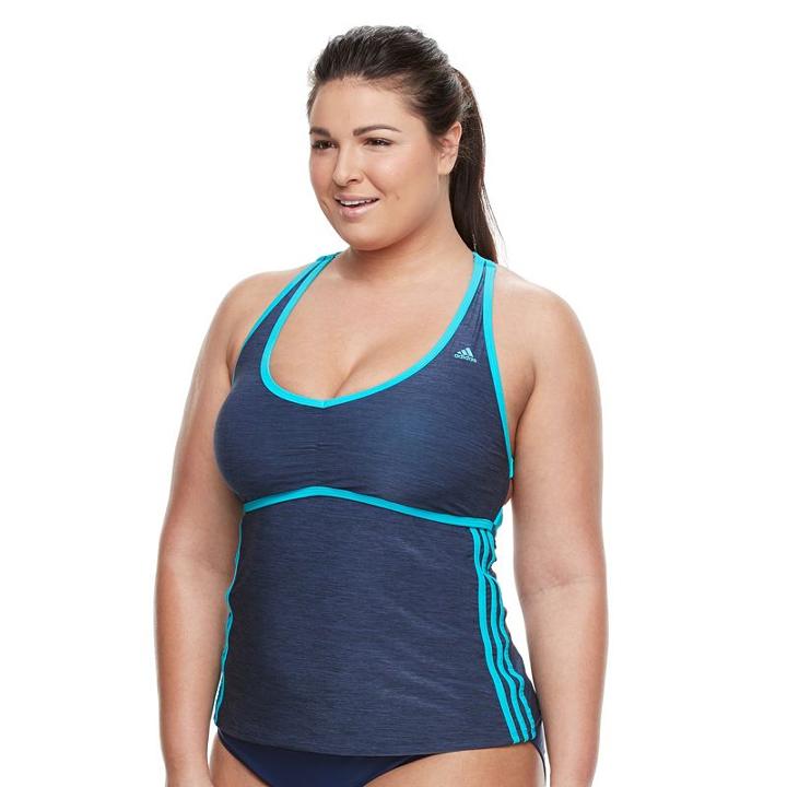 Plus Size Adidas Light As Heather Sporty Tankini Top, Women's, Size: 2xl, Blue (navy)