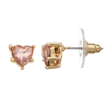 Lc Lauren Conrad Pink Simulated Crystal Nickel Free Heart Stud Earrings, Women's