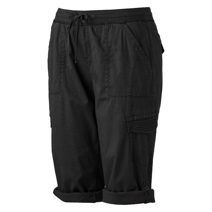 Juniors' Plus Size Unionbay Harriet Roll-tab Capris, Girl's, Size: 16 W, Black