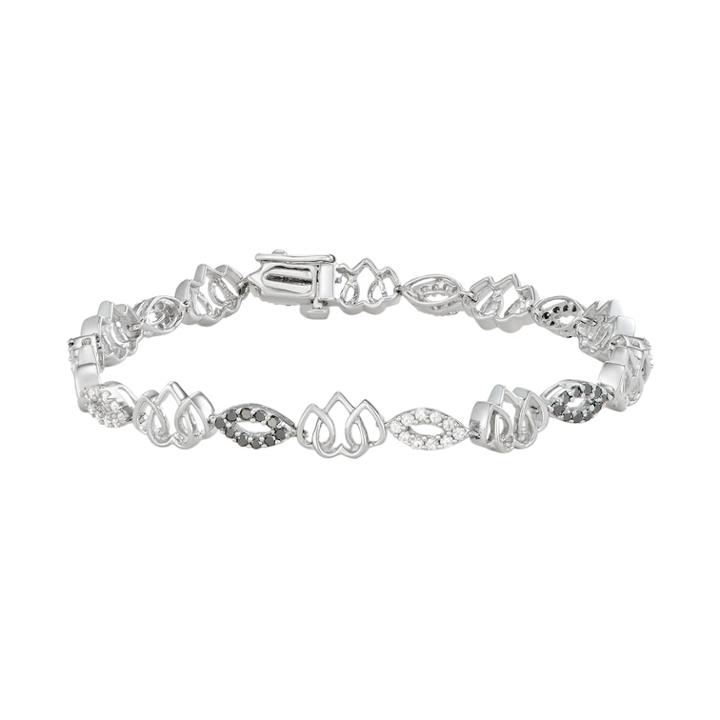 Sterling Silver 1 Carat T.w. Black & White Diamond Triple Heart Bracelet, Women's, Size: 7