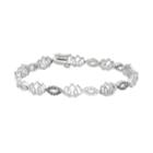 Sterling Silver 1 Carat T.w. Black & White Diamond Triple Heart Bracelet, Women's, Size: 7