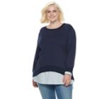 Plus Size Popsugar Mock-layer Sweatshirt, Women's, Size: 2xl, Blue (navy)