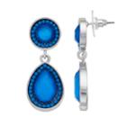 Blue Beaded Halo Double Drop Nickel Free Teardrop Earrings, Women's