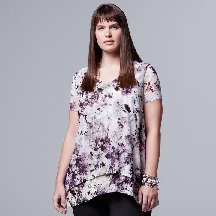 Plus Size Simply Vera Vera Wang Printed Chiffon Popover Top, Women's, Size: 0x, Drk Purple