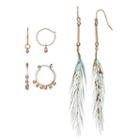 Mudd&reg; Aqua Feather Drop & Beaded Hoop Earring Set, Women's, Turq/aqua