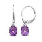 Sterling Silver Amethyst & Diamond Accent Oval Drop Earrings, Women's, Purple
