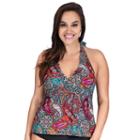 Plus Size Mazu Paisley Scalloped Halterkini Top, Women's, Size: 18 W, Black