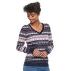 Women's Croft & Barrow&reg; V-neck Fairisle Sweater, Size: Medium, Blue