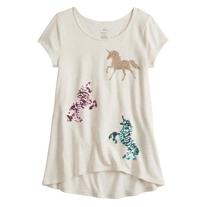Girls 4-12 Sonoma Goods For Life&trade; Sequin High-low Hem Tee, Size: 12, Lt Beige