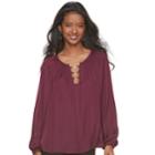 Women's Jennifer Lopez Loop Inset Peasant Top, Size: Large, Med Purple
