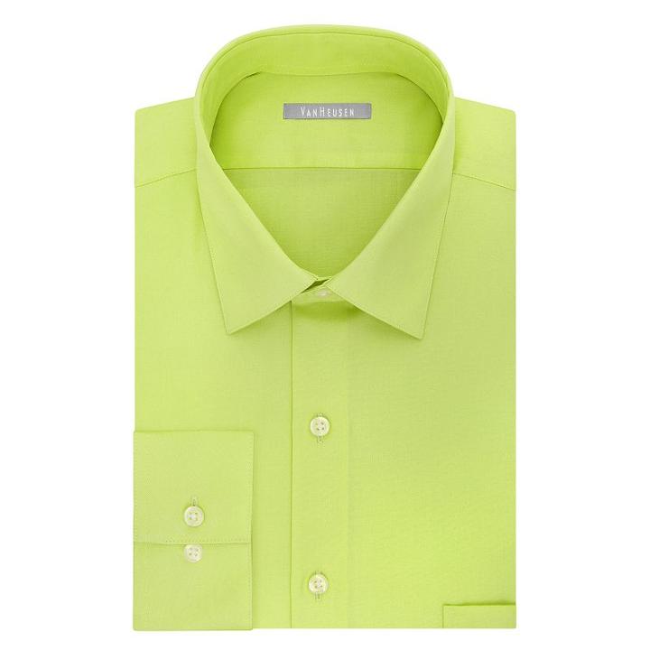 Men's Van Heusen Fitted Athletic Solid Lux Sateen No Iron Spread Collar Dress Shirt, Size: 16.5-32/33, Brt Green