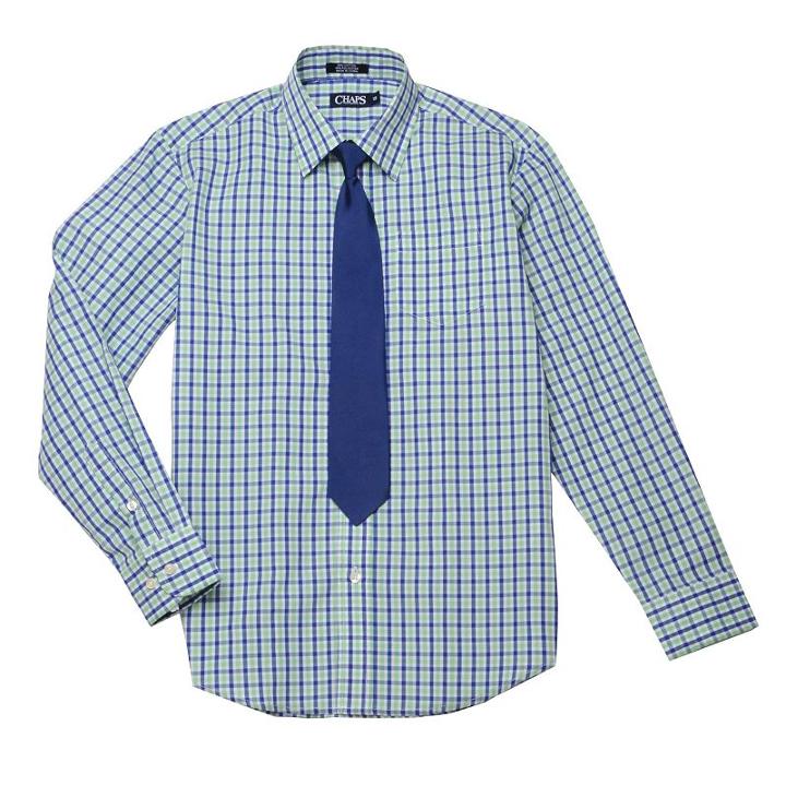 Boys 8-20 Chaps Plaid Shirt & Tie Set, Boy's, Size: 12, Med Green