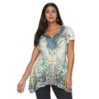 Plus Size World Unity Embellished Sublimation Sharkbite Top, Women's, Size: 0x, Med Green