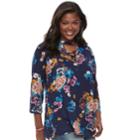 Plus Size Juniors' Liberty Love Floral Lace-up Top, Teens, Size: 1xl, Blue (navy)