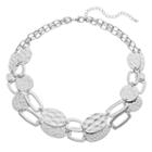 Hammered Geometric Link Double Strand Necklace, Women's, Silver