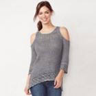 Petite Lc Lauren Conrad Pointelle Cold-shoulder Sweater, Women's, Size: L Petite, Med Grey